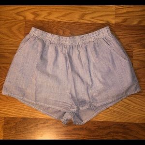 Blue and white striped linen shorts